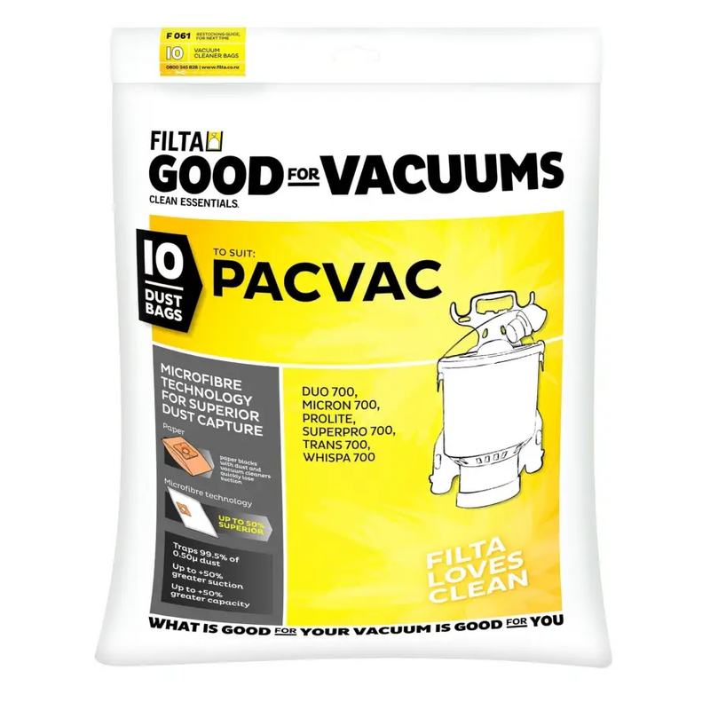 Filta  Pacvac Vacuum Bags (F061) 10 Pack - Philip Moore Cleaning Supplies Christchurch