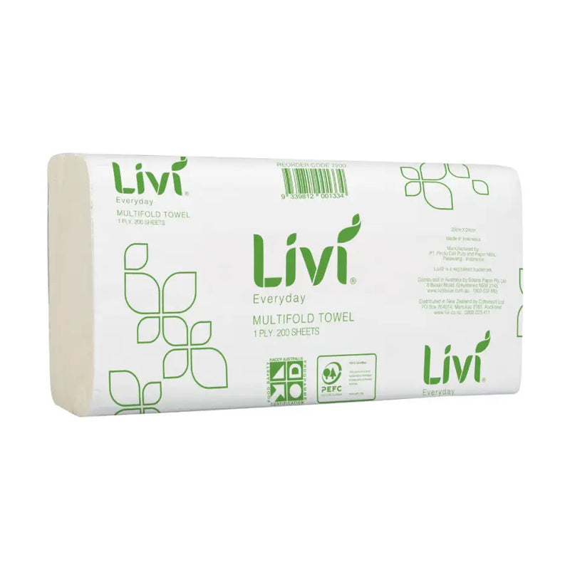 Livi Everyday Slimfold Paper Towel 1 Ply 200 Sheets - Philip Moore Cleaning Supplies Christchurch