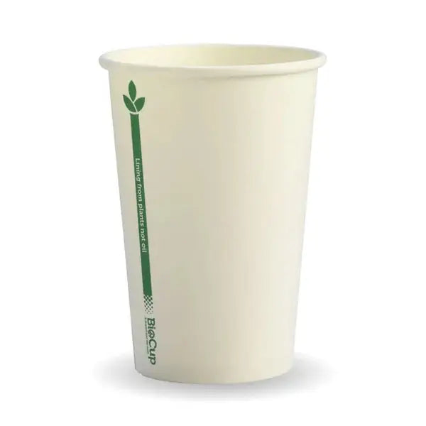 320ml / 10oz (80mm) White Green Line Single Wall BioCup - 50 Cups - Philip Moore Cleaning Supplies Christchurch