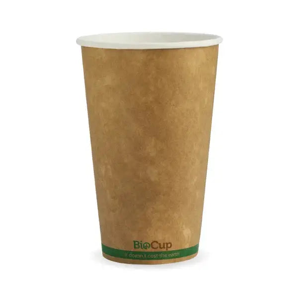 BioPack 510ml / 16oz (90mm) Kraft Green Stripe Wall BioCup - 50 Cups - Philip Moore Cleaning Supplies Christchurch