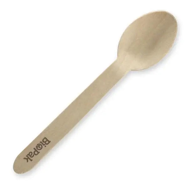BioPak 16cm Wooden Spoon - Sleeve of 100 Spoons - Philip Moore Cleaning Supplies Christchurch