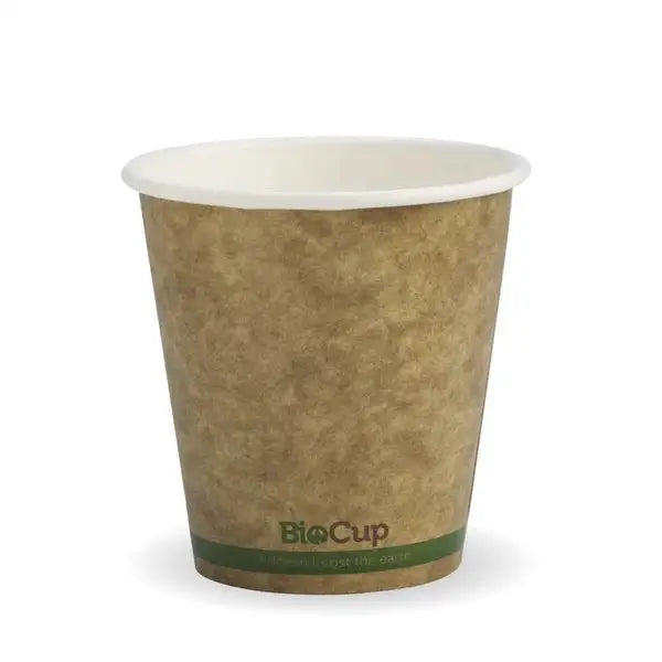 BioPak 230ml / 6oz (80mm) Kraft Green Stripe Single Wall BioCup - 50 Cups - Philip Moore Cleaning Supplies Christchurch