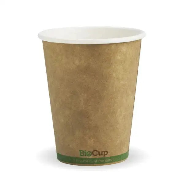 BioPak 230ml / 8oz (80mm) Kraft Green Stripe Single Wall BioCup - 50 Cups - Philip Moore Cleaning Supplies Christchurch