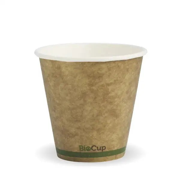 BioPak 230ml / 8oz (90mm) Kraft Green Stripe Single Wall BioCup - 50 Cups - Philip Moore Cleaning Supplies Christchurch