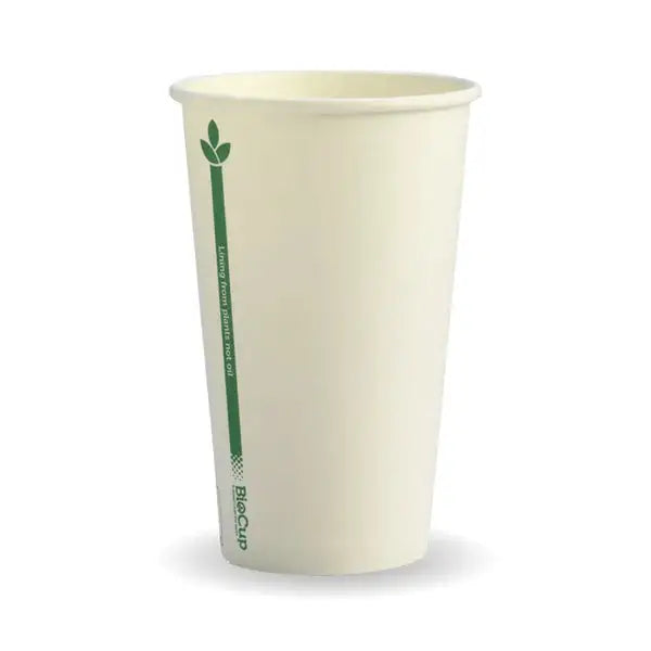 BioPak 350ml / 12oz (80mm) White Green Line Single Wall BioCup - 50 cups - Philip Moore Cleaning Supplies Christchurch