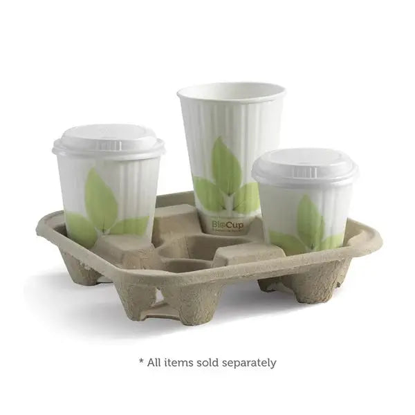 BioPak 4 Cup Carrier Tray (8oz) - 75 Trays - Disposable Cups