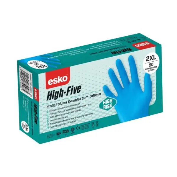 Esko High Five High Risk Blue Nitrile Gloves. - Philip Moore Cleaning Supplies Christchurch