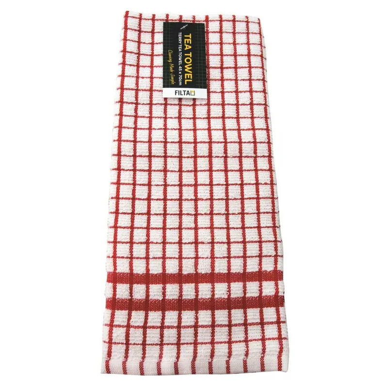 Filta Cotton Tea Towel - Terry Red - Philip Moore Cleaning Supplies Christchurch
