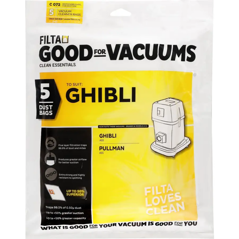 Filta Ghibli AS5 Vacuum Cleaner Bags 5 Pack (C072) - Philip Moore Cleaning Supplies Christchurch