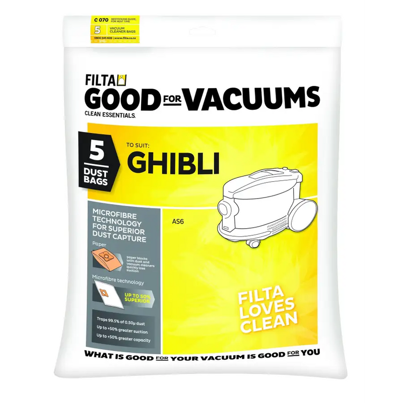 Filta Ghibli AS6 Vacuum Cleaner Bags 5 Pack (C070) - Philip Moore Cleaning Supplies Christchurch