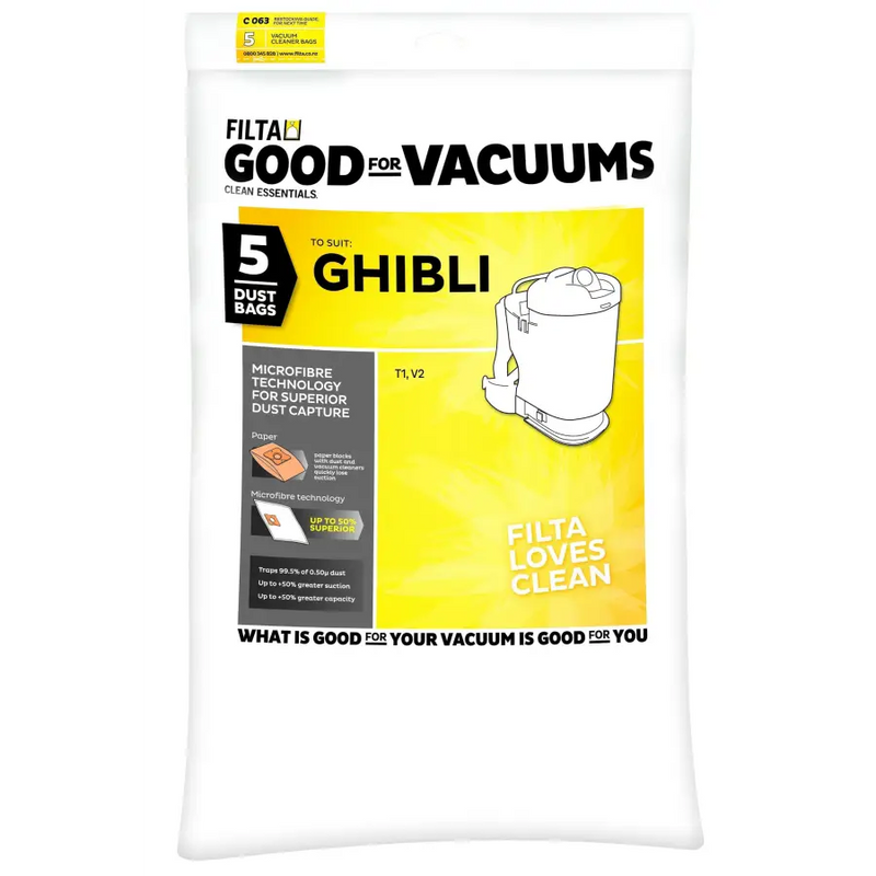 Filta Ghibli T1 Vacuum Bags (C063) 5 Pack - Philip Moore Cleaning Supplies Christchurch