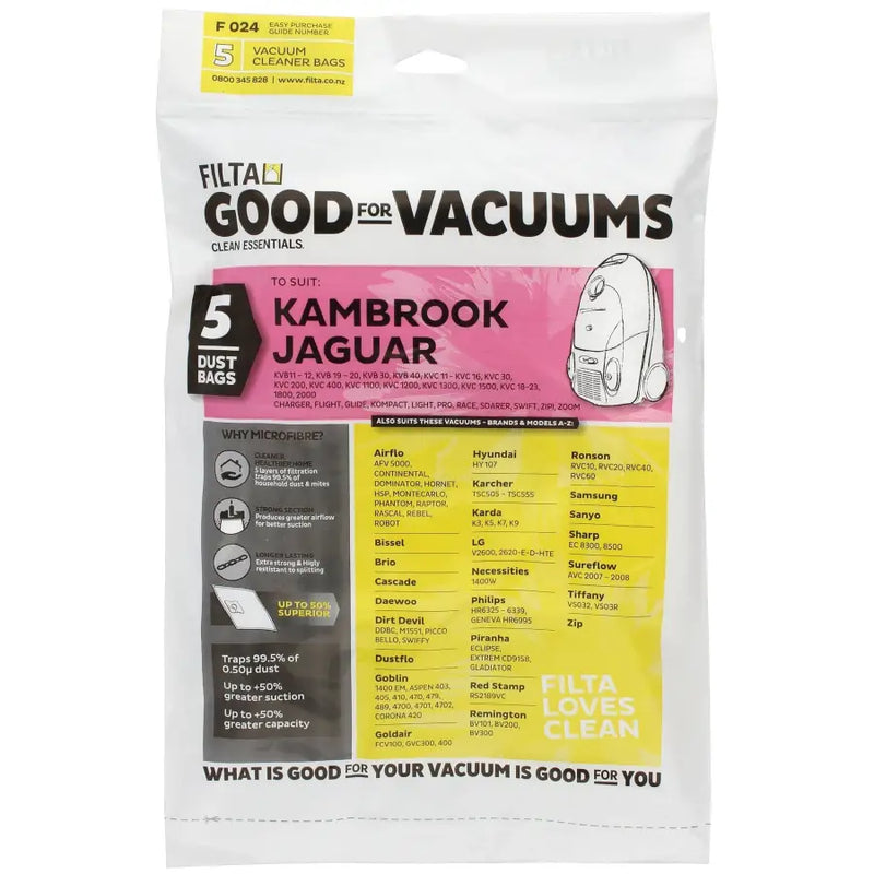 Filta Kambrook Jaguar Vacuum Cleaner Bags 5 Pack (F024) - Philip Moore Cleaning Supplies Christchurch