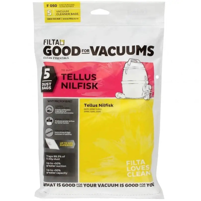 Filta Tellus GM80, GM90 SMS Multi Layered Vacuum Cleaner Bags 5 PK (F050) - Philip Moore Cleaning Supplies Christchurch