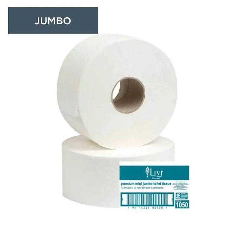 Livi Essentials Mini Jumbo Roll Bathroom Tissue 2 Ply 170m - Philip Moore Cleaning Supplies Christchurch