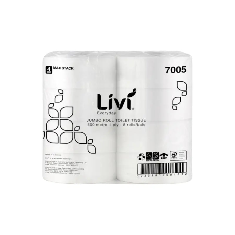 Livi Everyday Jumbo Roll Bathroom Tissue 1 Ply 500m - Philip Moore Cleaning Supplies Christchurch