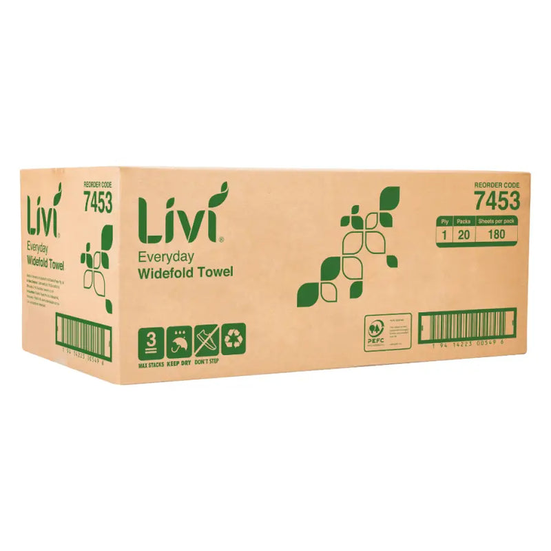 Livi Everyday Wide fold Towel 1 Ply 180 Sheets - Philip Moore Cleaning Supplies Christchurch