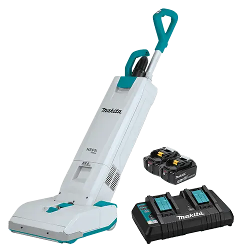 MAKITA DVC560 UPRIGHT VACUUM CLEANER - TWO BATTERIES - Philip Moore Cleaning Supplies Christchurch
