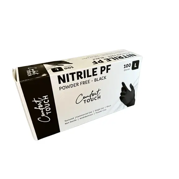 Comfort Touch Black Nitrile Gloves Large - Pack of 100 - Philip Moore Cleaning Supplies Christchurch
