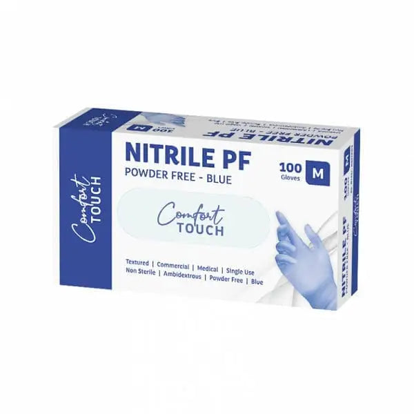 Comfort Touch Blue Nitrile Gloves Medium - Pack of 100 - Philip Moore Cleaning Supplies Christchurch